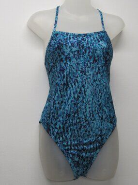 JOLYN Brandon Blue Aqua Underwater Print Cutout Back One Piece Swimsuit Sz 34